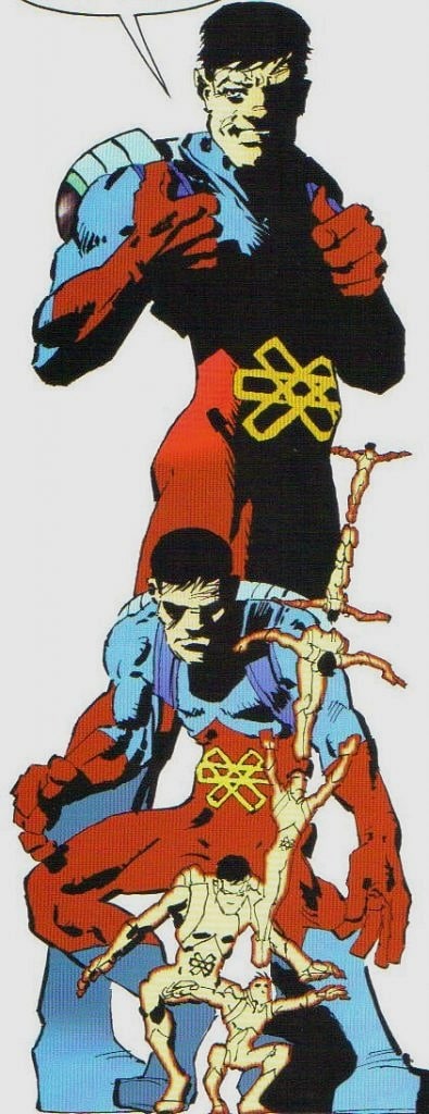 The Dark Knight Strikes Againde Ray Palmer karakteri Frank Miller tarafından geleneksel kostümüne benzer bir kostümle ve ilerleyen yaşıyla resmedilmiş