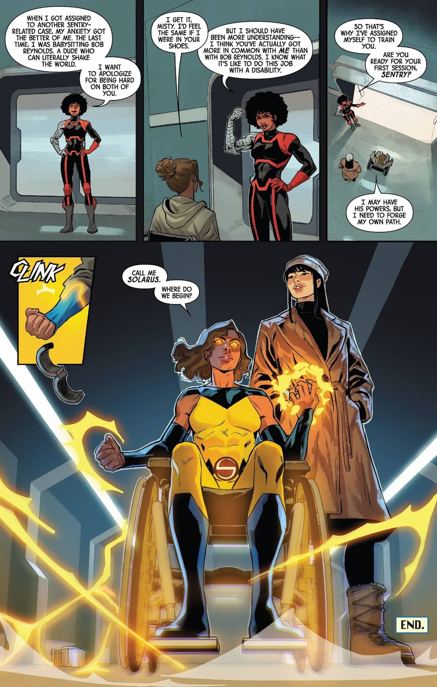 misty knight is trained to help solarus mallory gibbs use her sentry powers fz