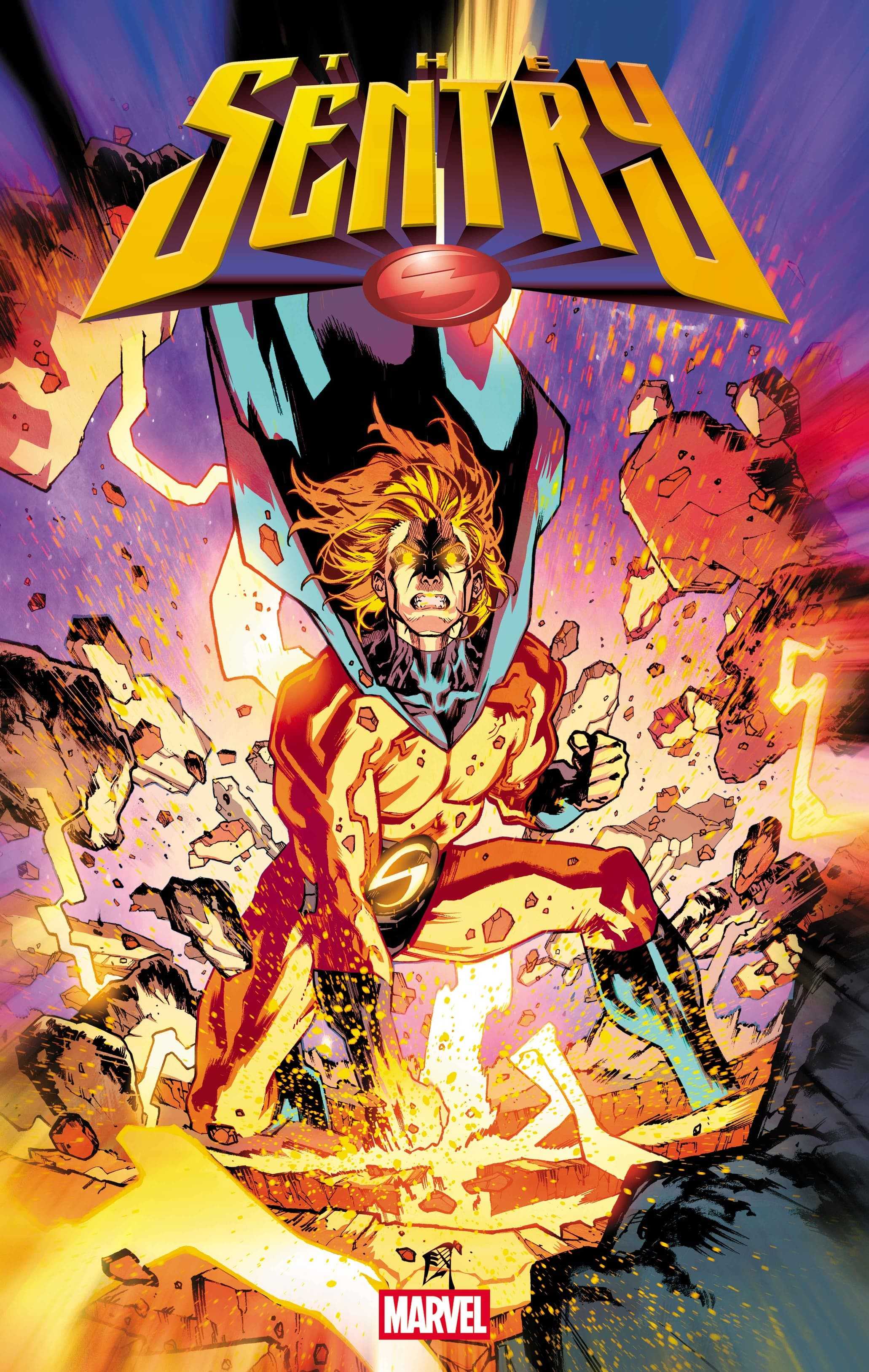 the sentry 1 variant cover showing him landing with extreme force fz