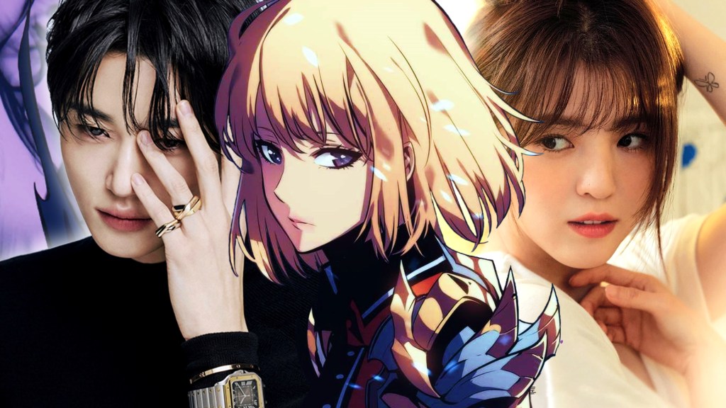 Cha hae in from solo leveling with han so hee and byeon woo seok in the background fz