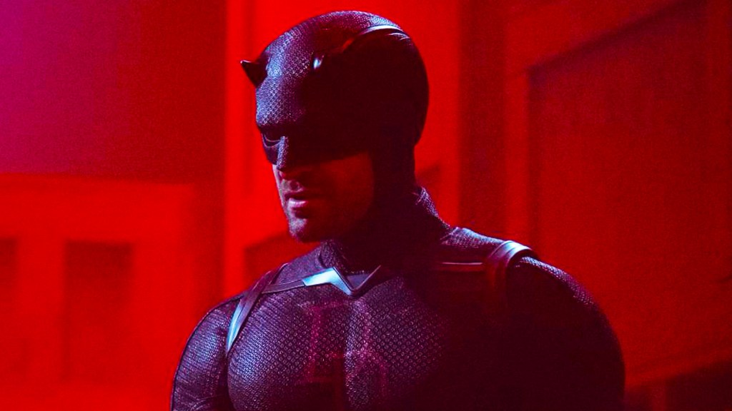 Daredevil in his black costume and red light in Born Again season 2