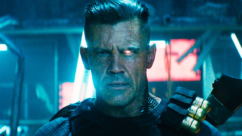 Josh Brolin as Cable with a glowing eye in Deadpool 2