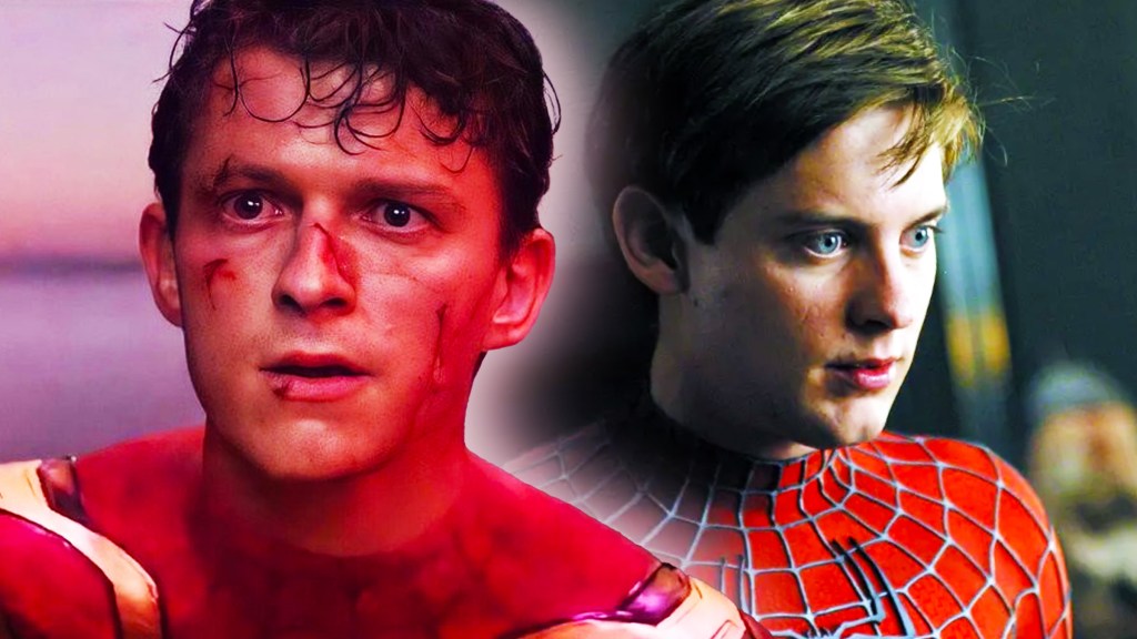 Tom Holland and Tobey Maguire as Spider Man