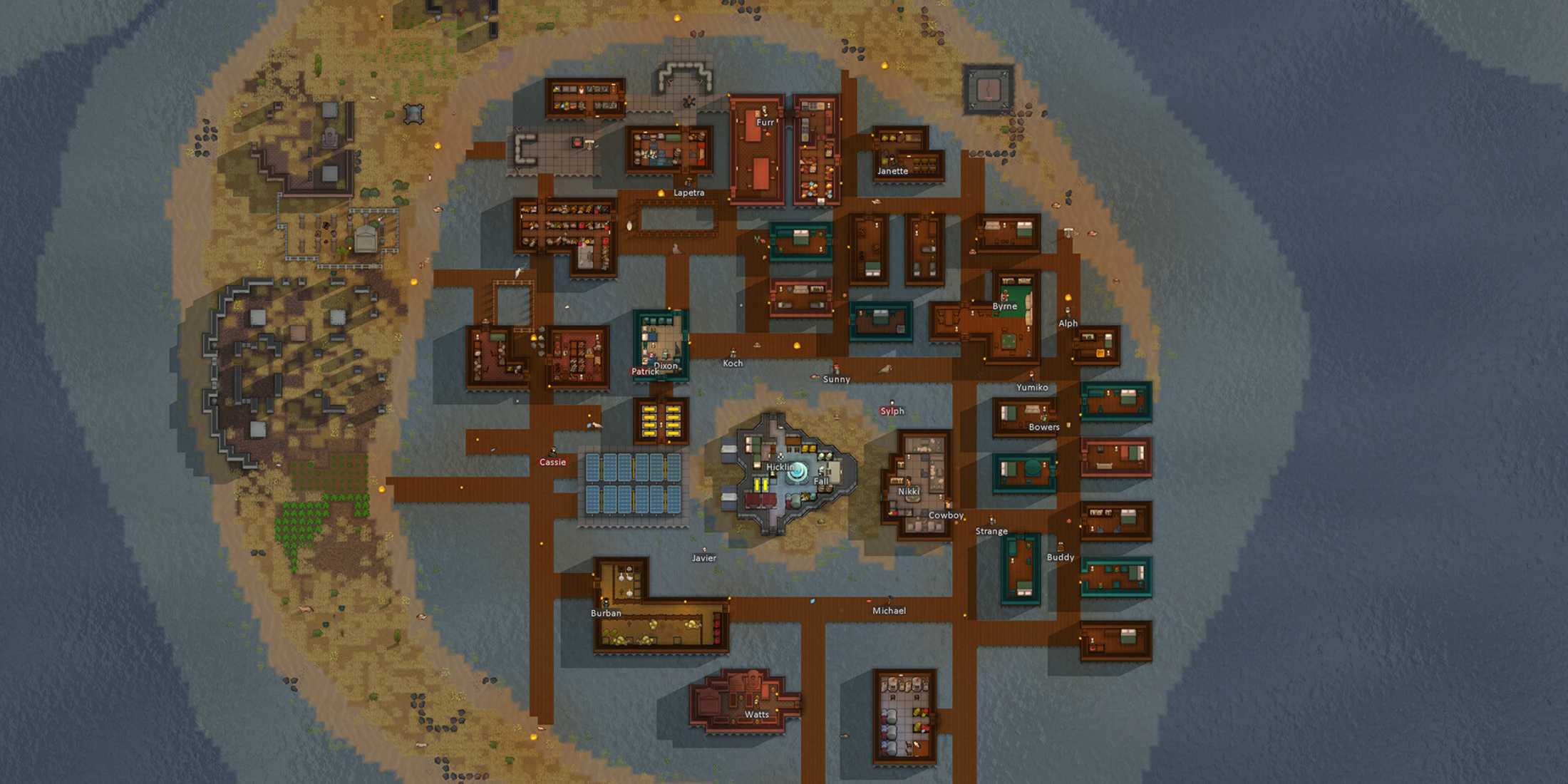 a massive circular colony with docks and walkways showcases complex design in rimworld odyssey one of the best dlcs 1