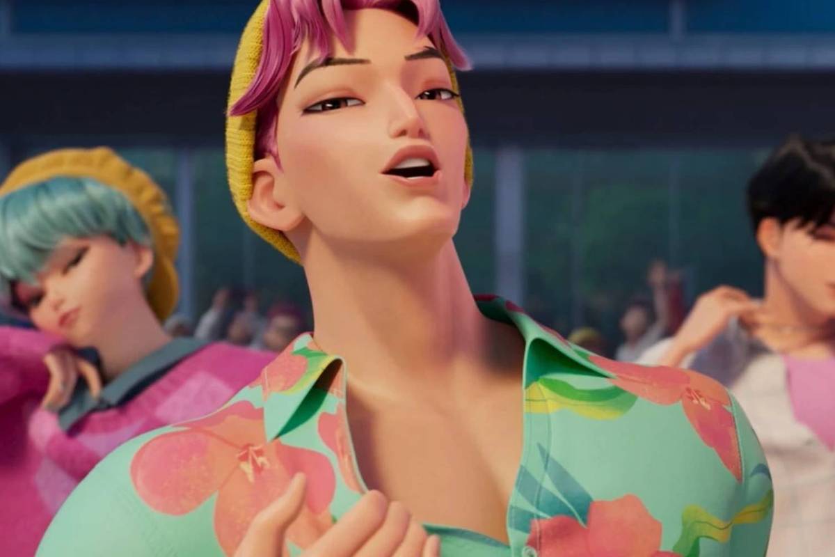 abby saja dancing with baby and jinu in the background in kpop demon hunters 1