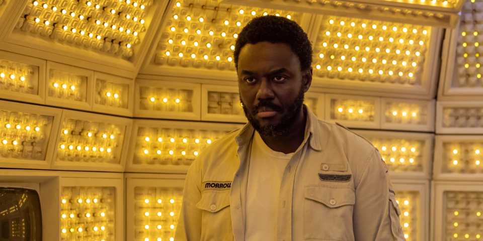 babou ceesay as morrow looking serious aboard the maginot in alien earth 1