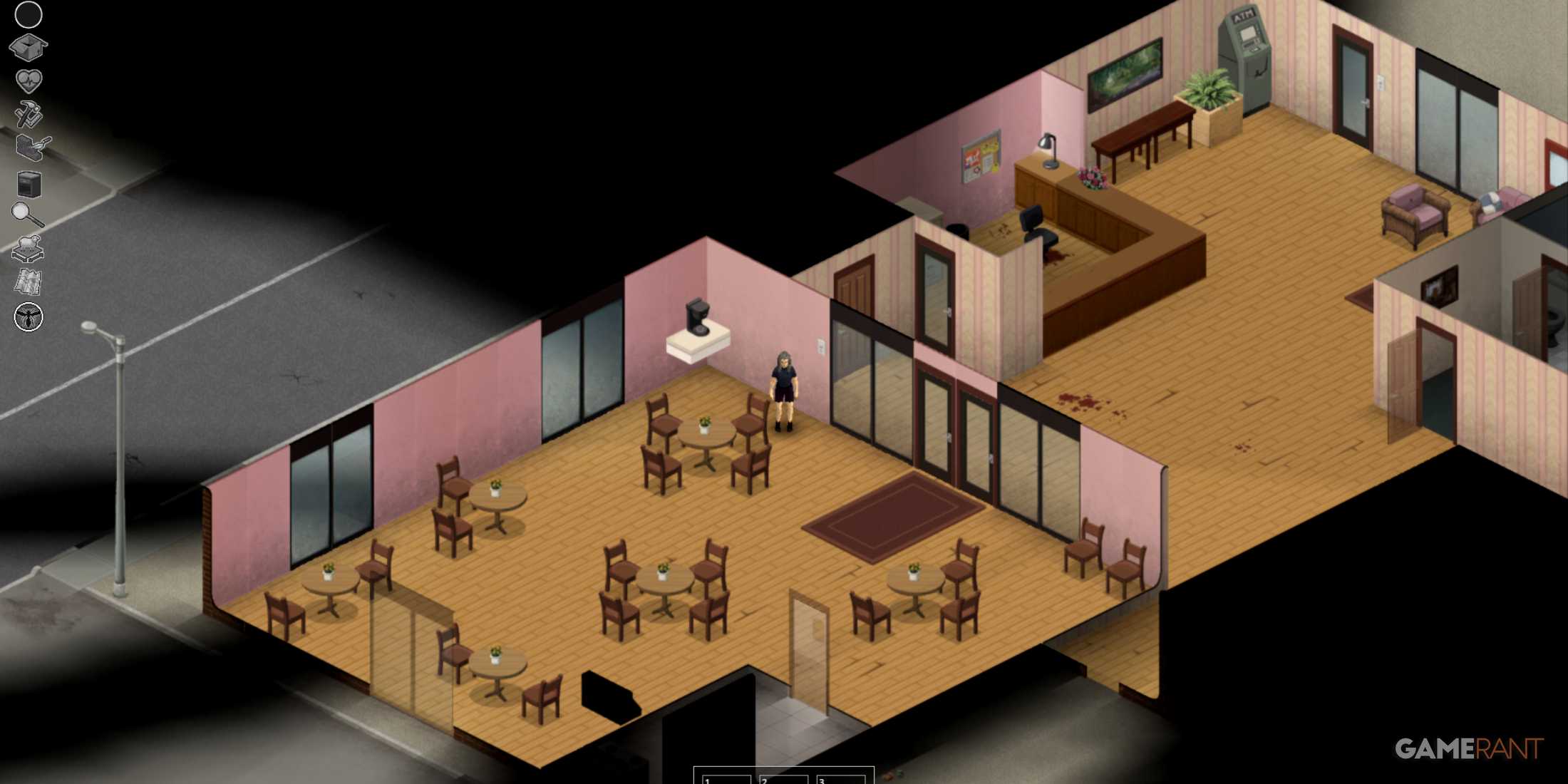 caf interior in west point project zomboid with tables chairs and a counter for scavenging 1