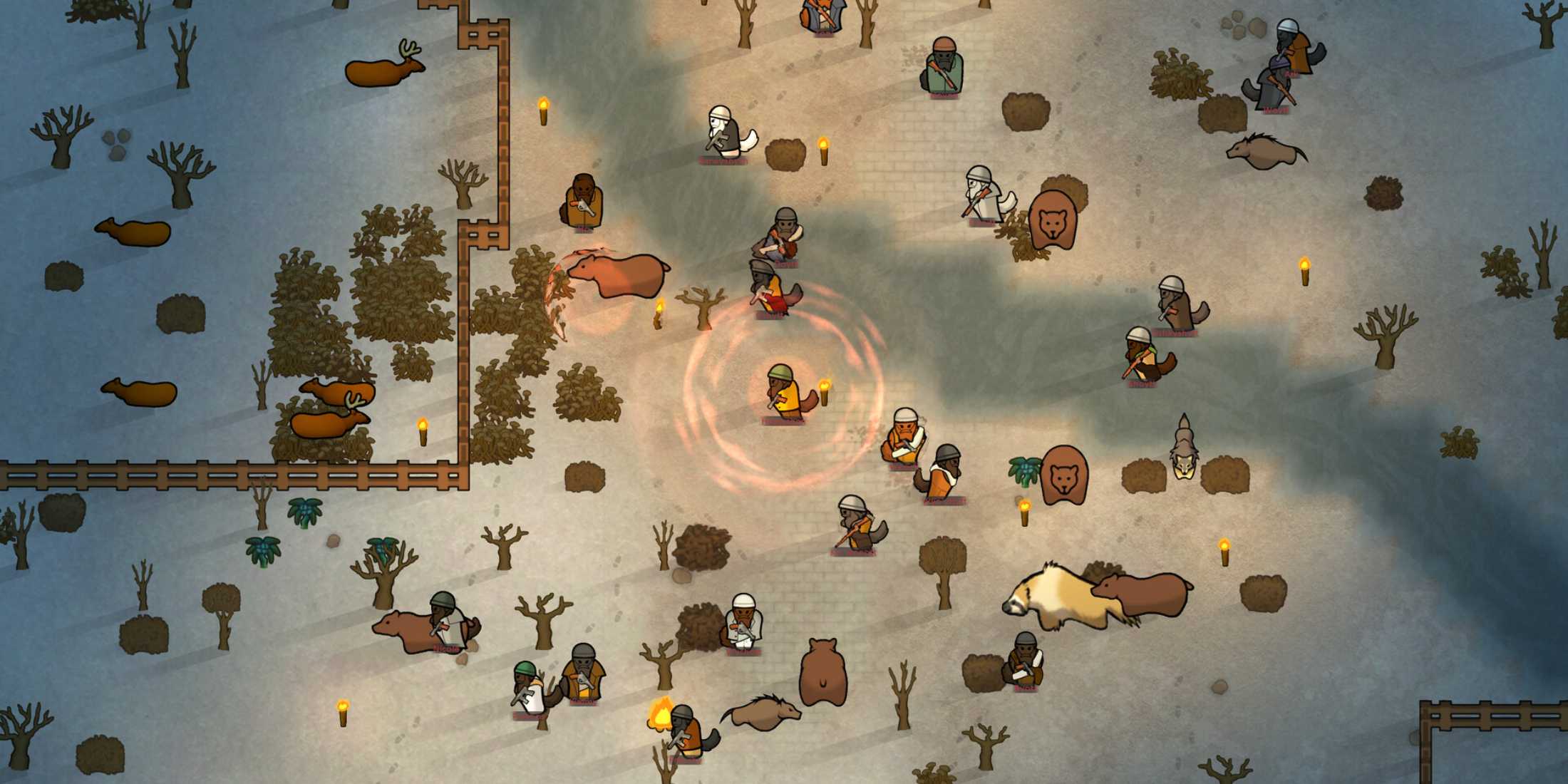 gene modded colonists ride bears and wolves in a snowy ambush in rimworld biotech one of the best dlcs 1