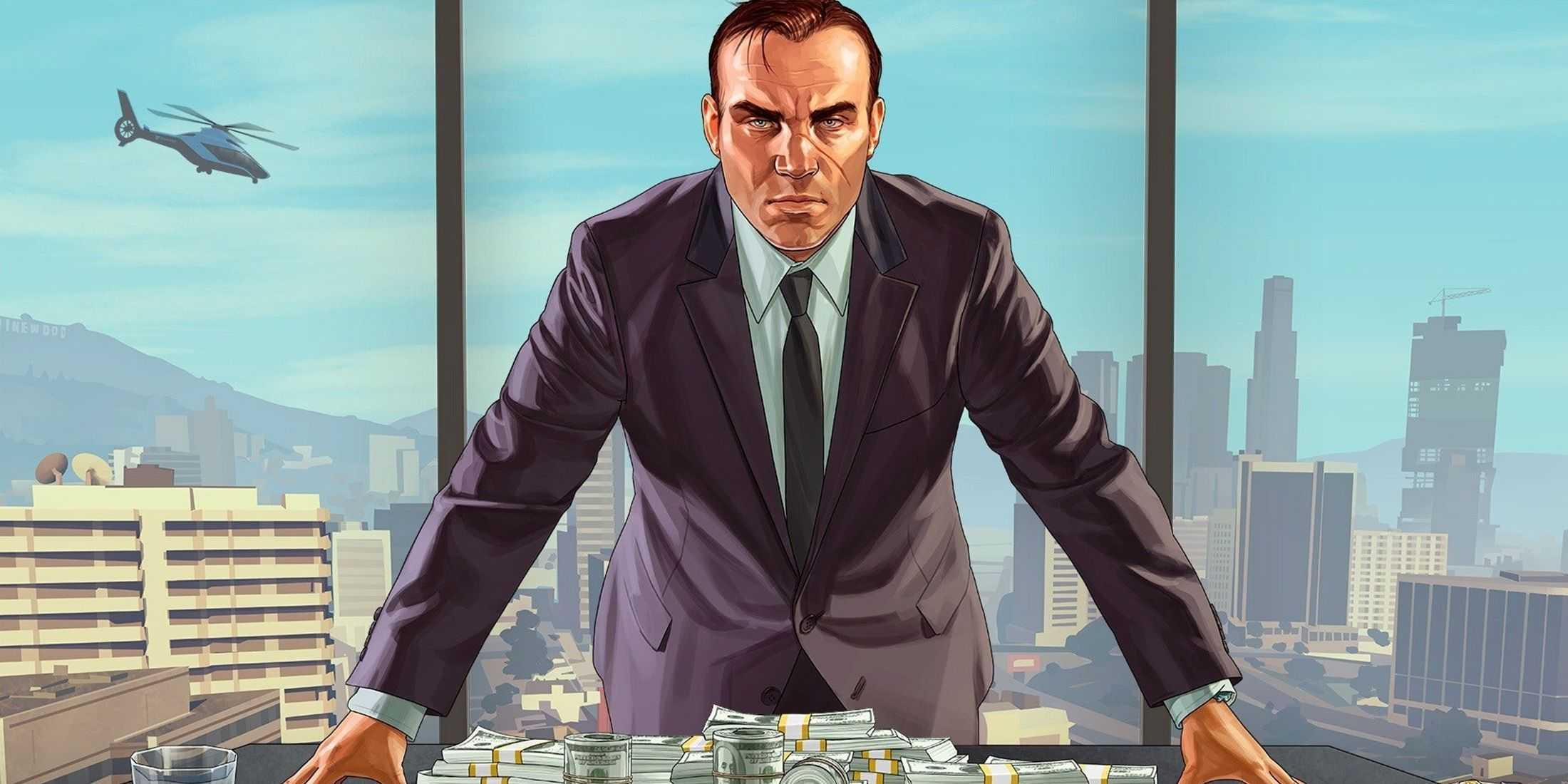 gta online character in front of money