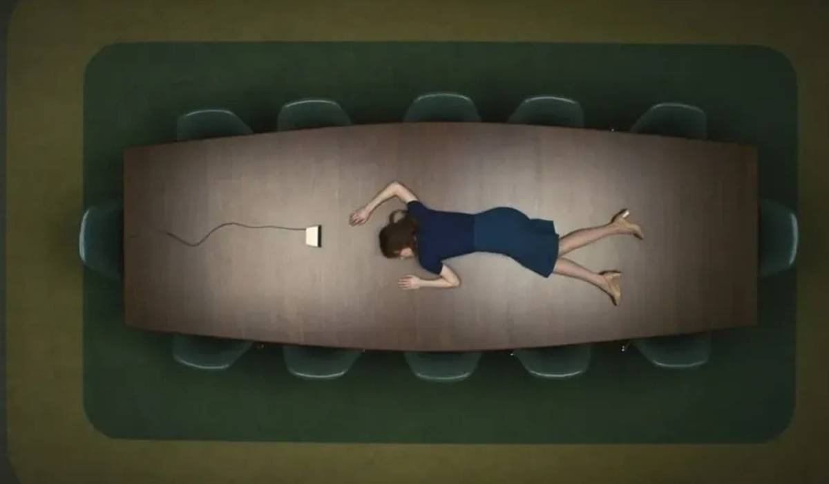 helly r lying on a table in severance pilot 1