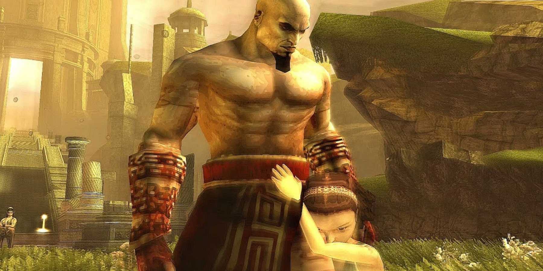 kratos embraces calliope in the underworld in god of war chains of olympus 1 1