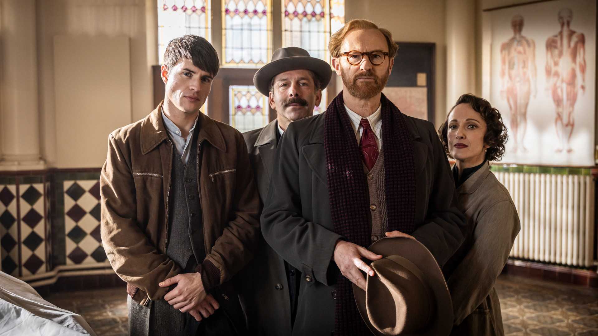 l r connor finch elliot levey mark gatiss and nadia albina in bookish season 2 1