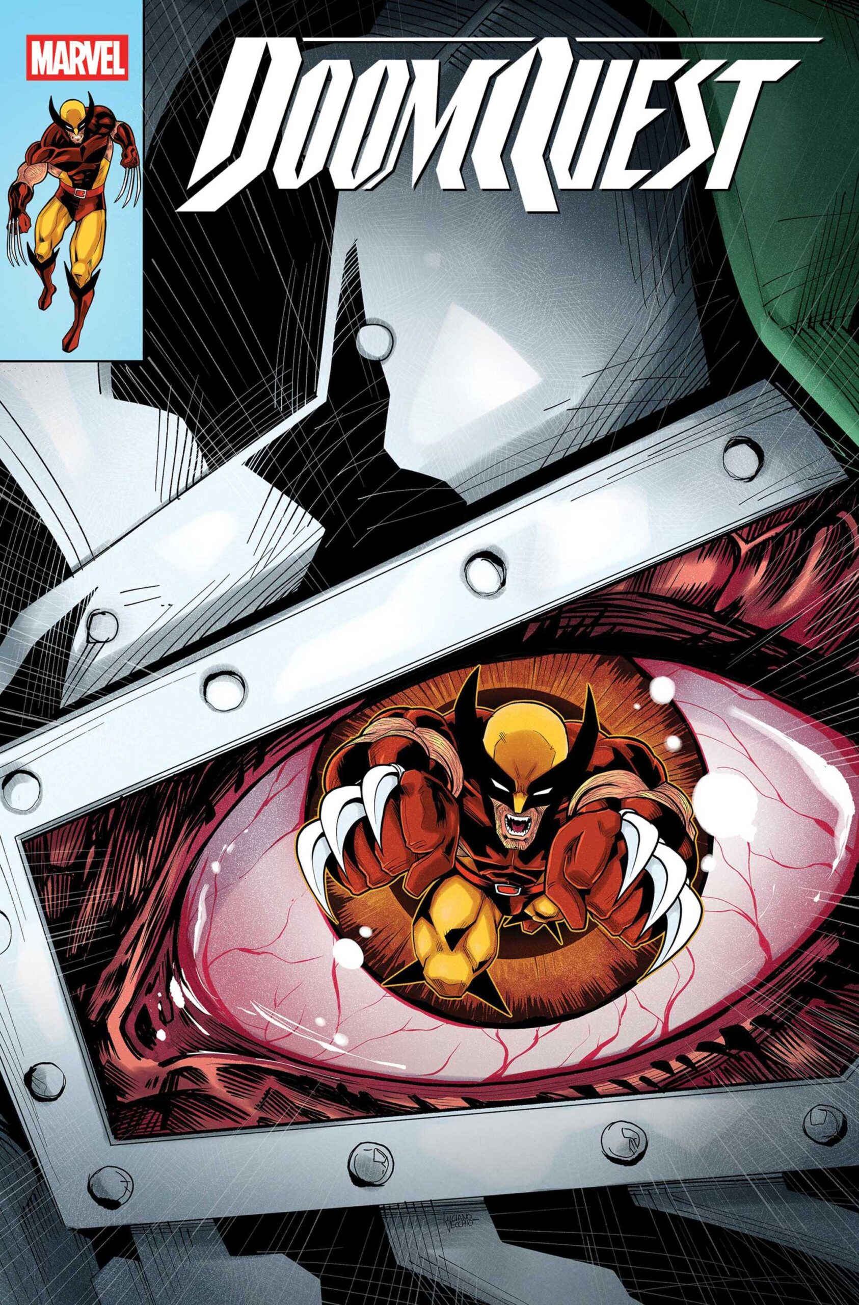 doomquest 1 cover showing doctor doom fighting wolverine scaled