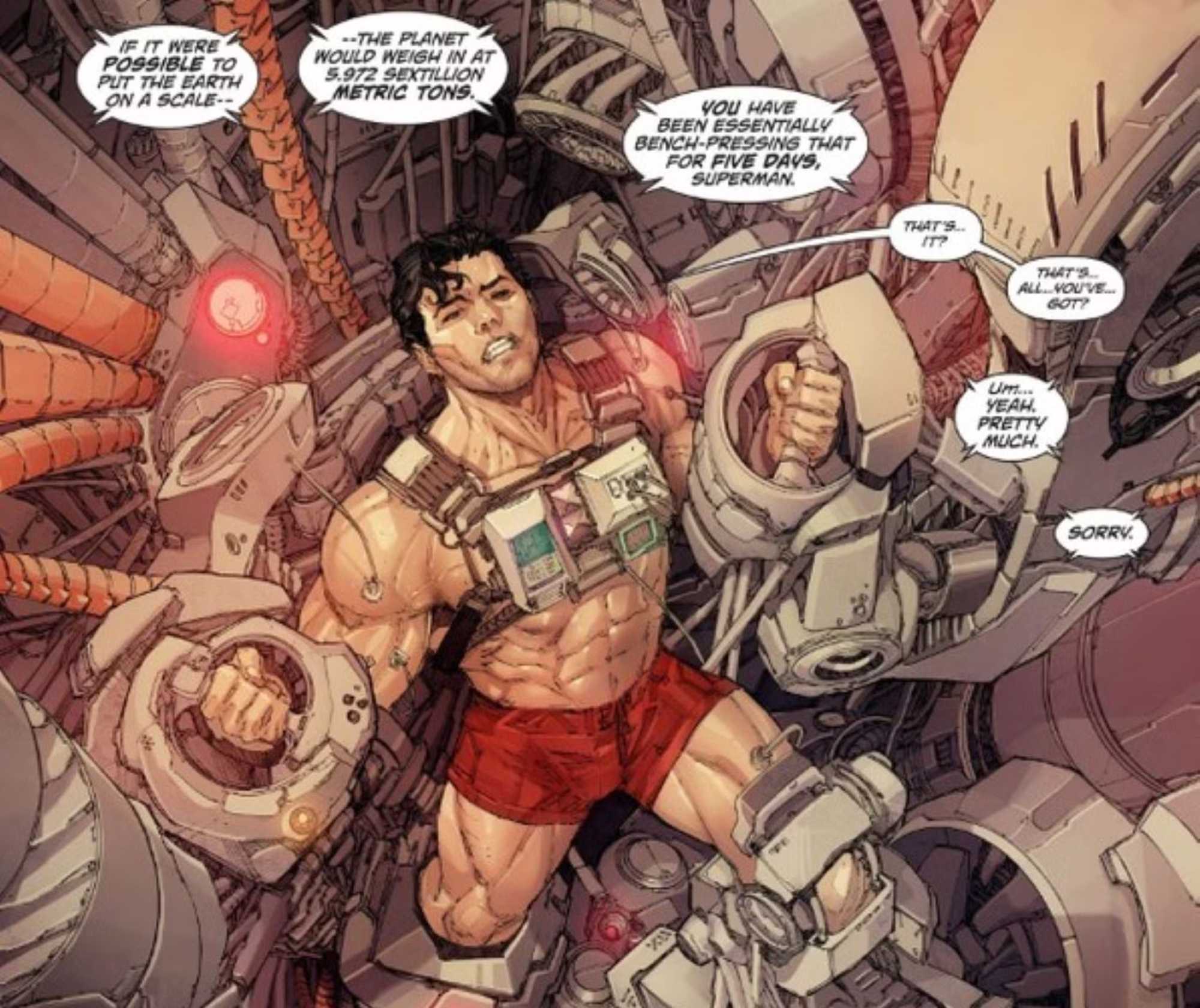 superman lifting weight equivalent to the planet